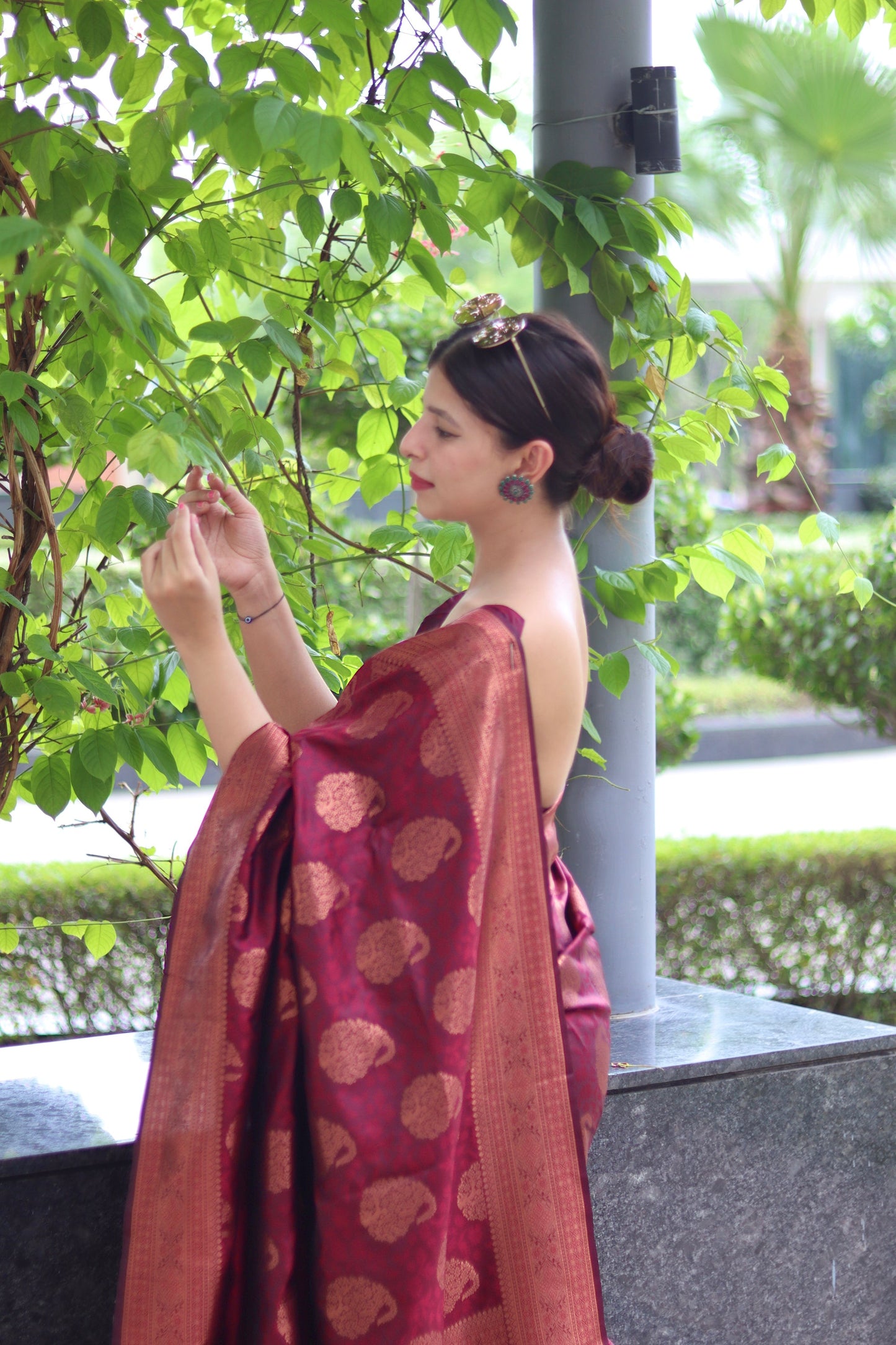 Maroon Soft Satin Silk Saree With Demure Blouse Piece