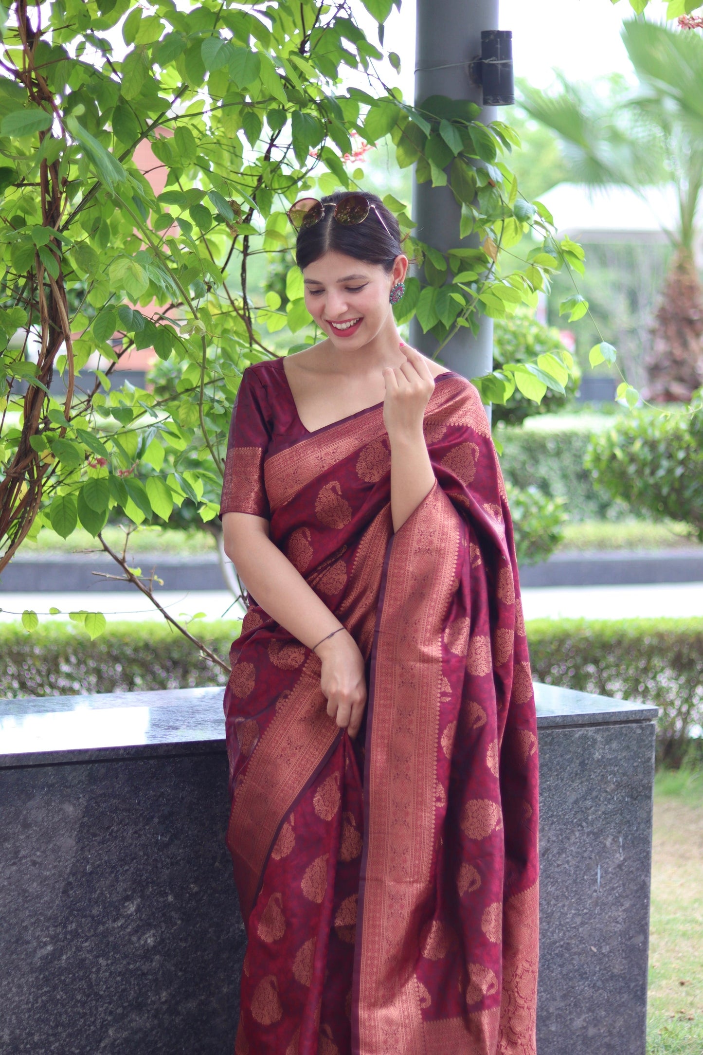 Maroon Soft Satin Silk Saree With Demure Blouse Piece