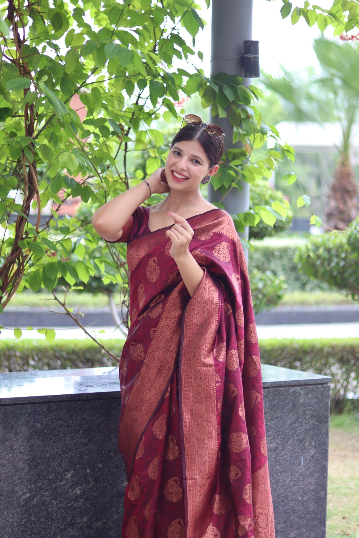 Maroon Soft Satin Silk Saree With Demure Blouse Piece