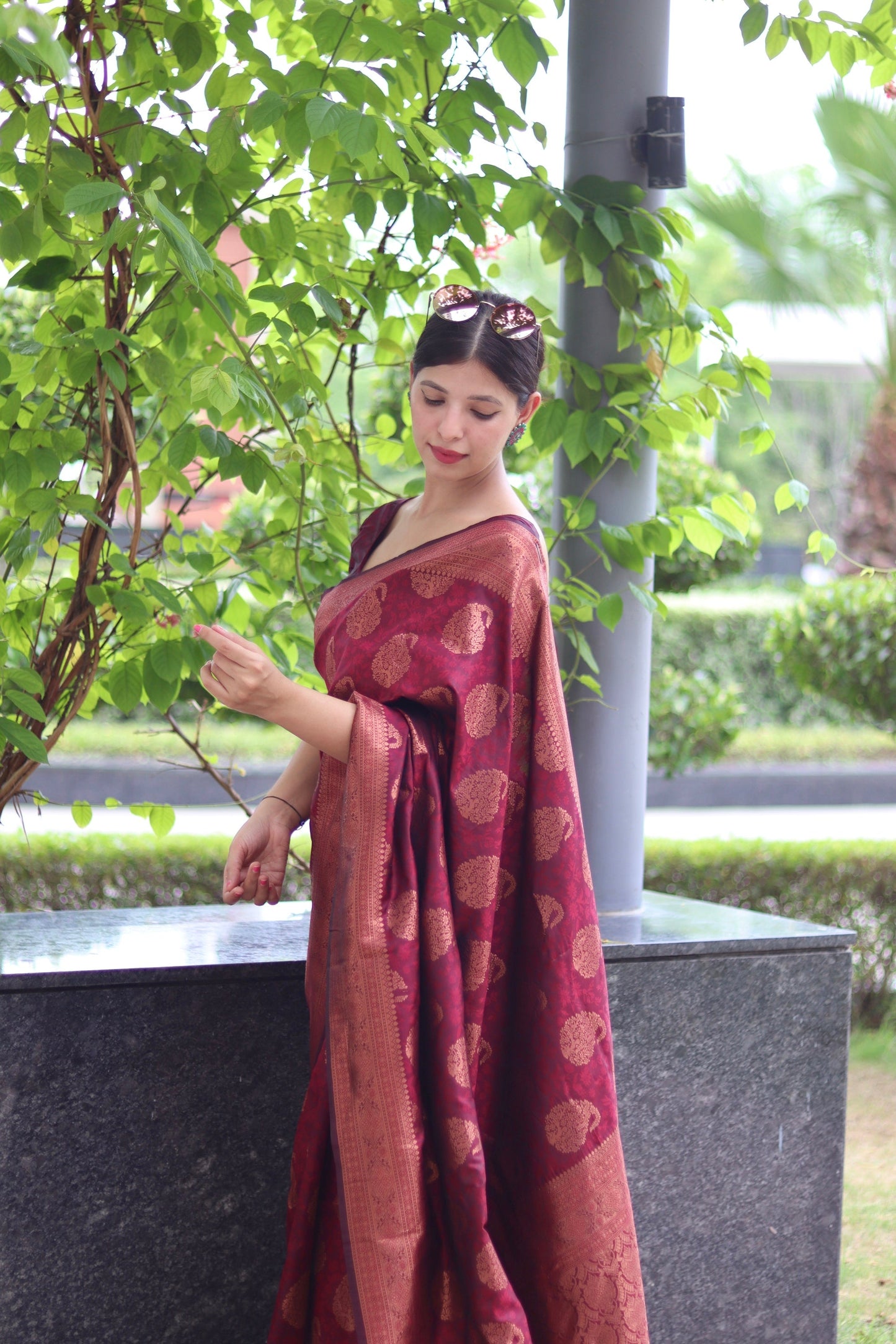 Maroon Soft Satin Silk Saree With Demure Blouse Piece