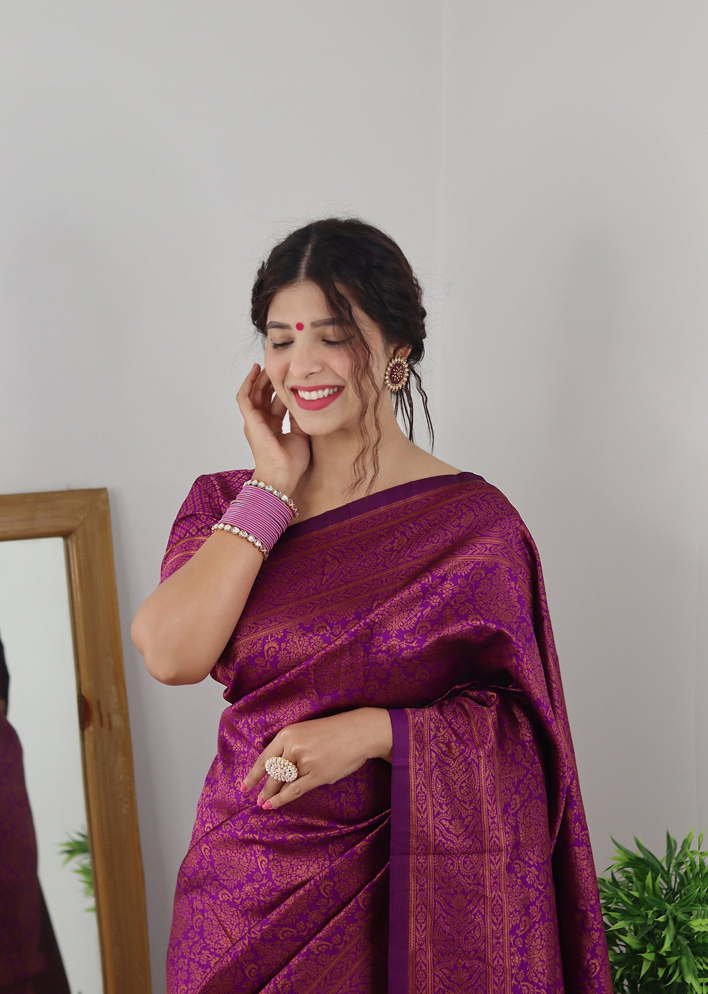 Magenta With Copper Zari Combination Pure Soft Silk Saree Stylish Blouse Piece