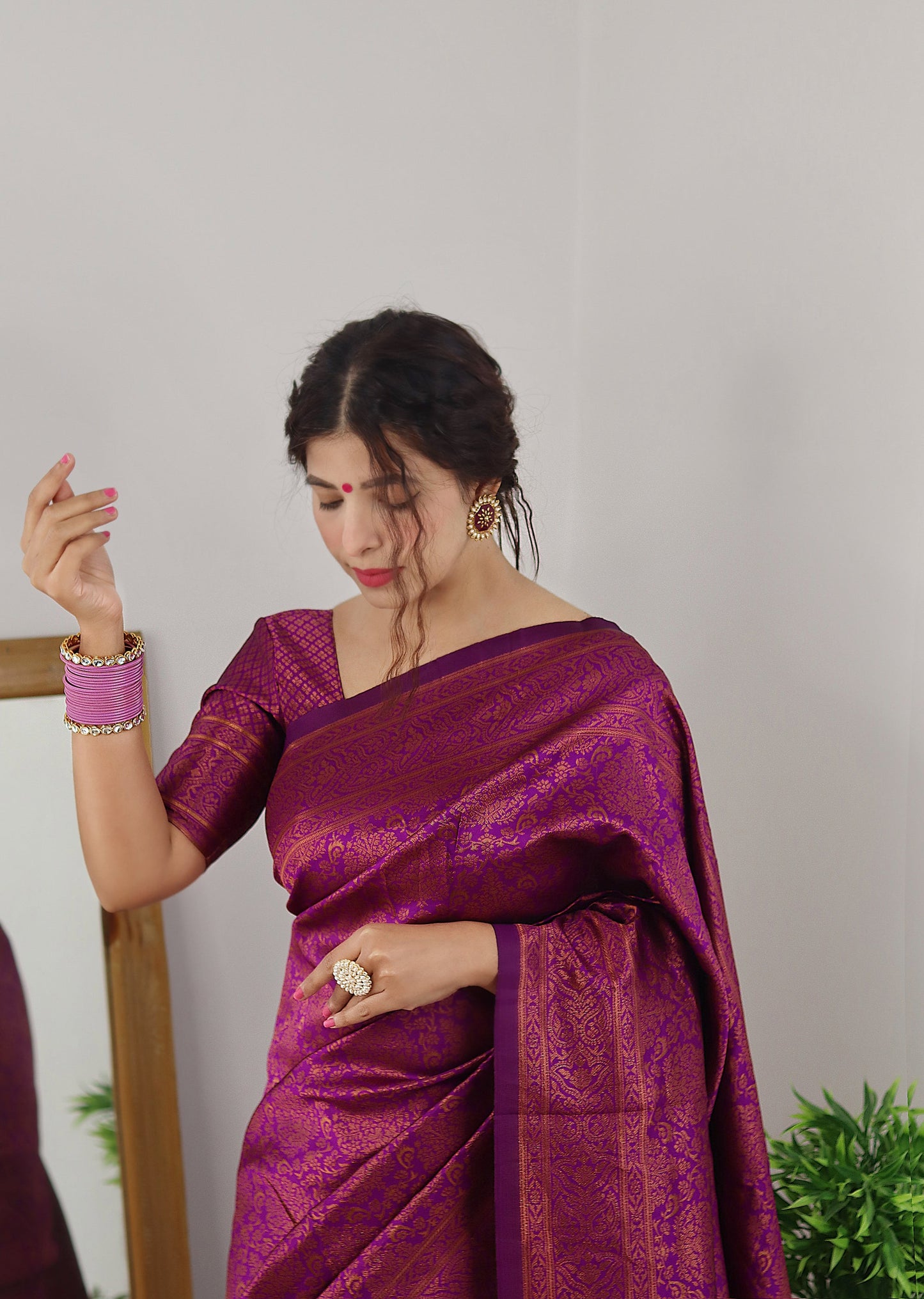 Magenta With Copper Zari Combination Pure Soft Silk Saree Stylish Blouse Piece