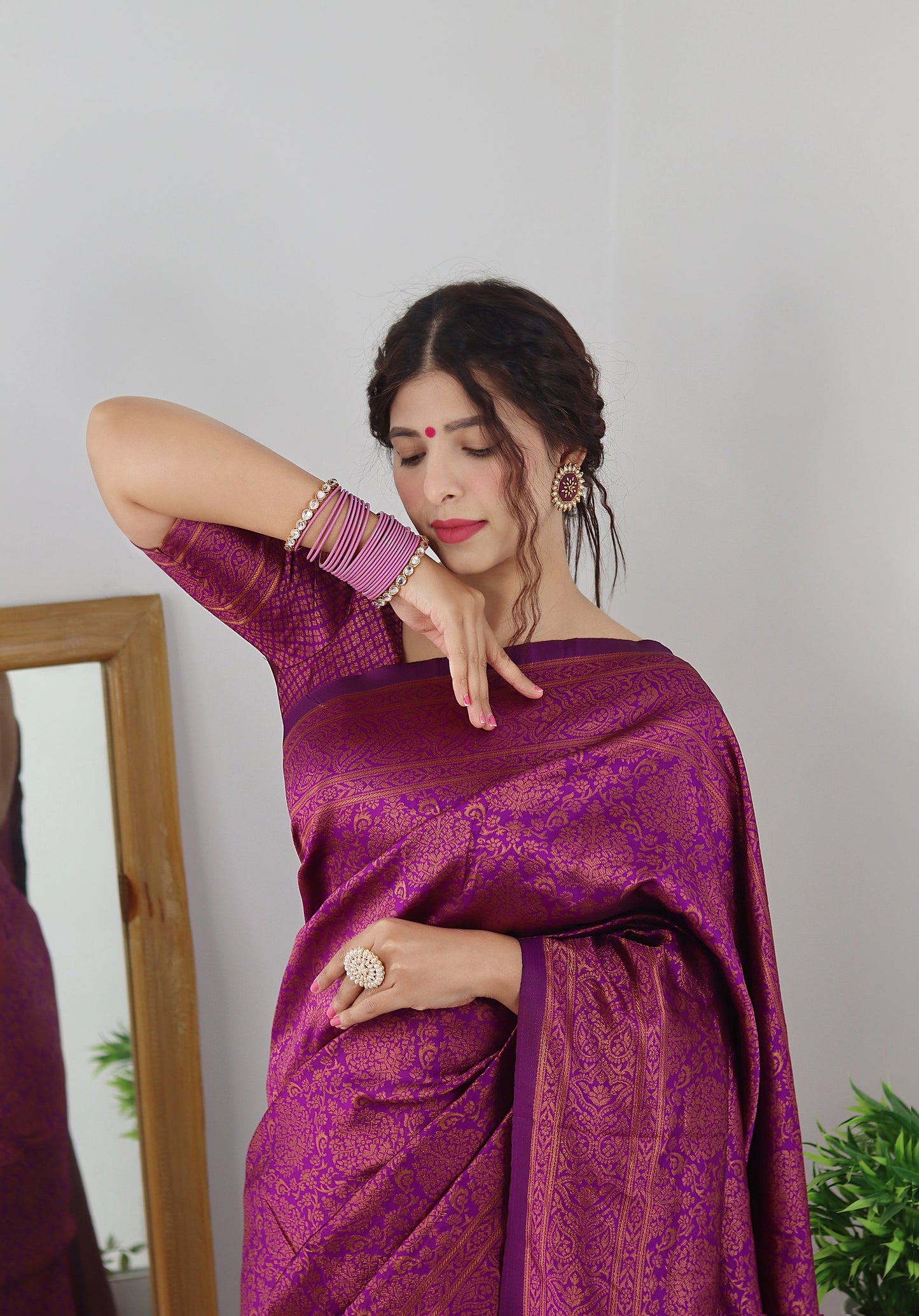 Magenta With Copper Zari Combination Pure Soft Silk Saree Stylish Blouse Piece