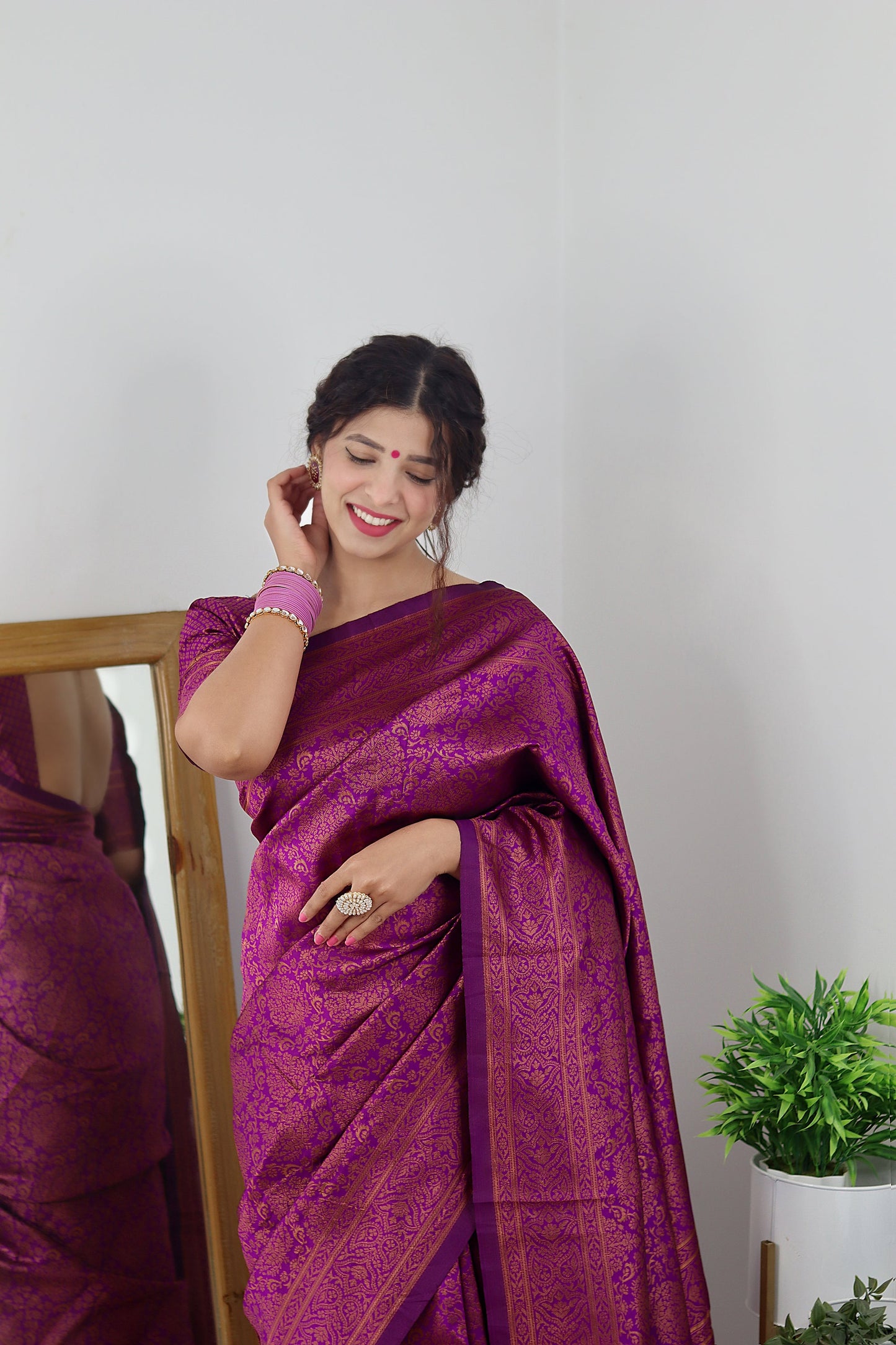 Magenta With Copper Zari Combination Pure Soft Silk Saree Stylish Blouse Piece