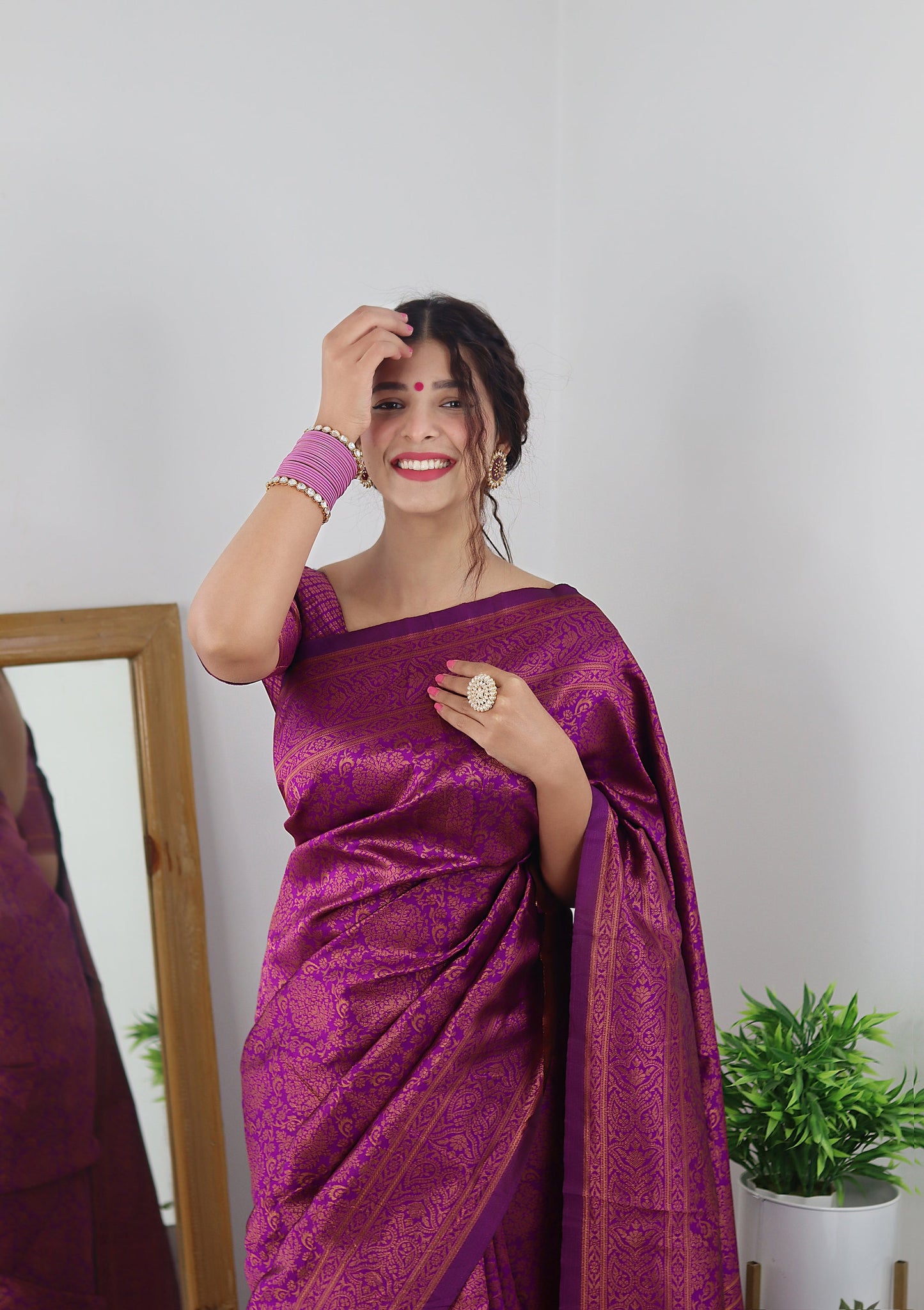Magenta With Copper Zari Combination Pure Soft Silk Saree Stylish Blouse Piece