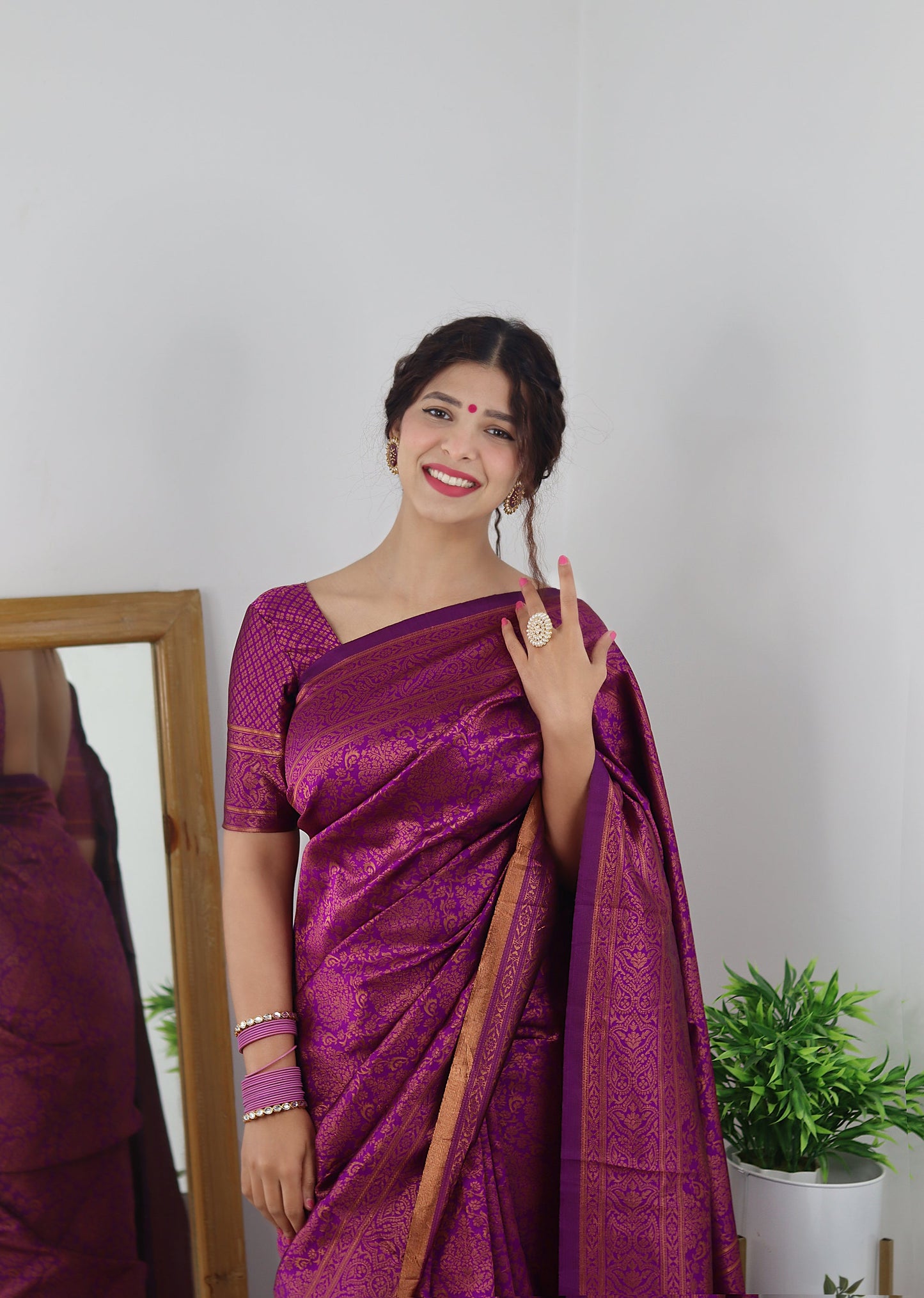 Magenta With Copper Zari Combination Pure Soft Silk Saree Stylish Blouse Piece