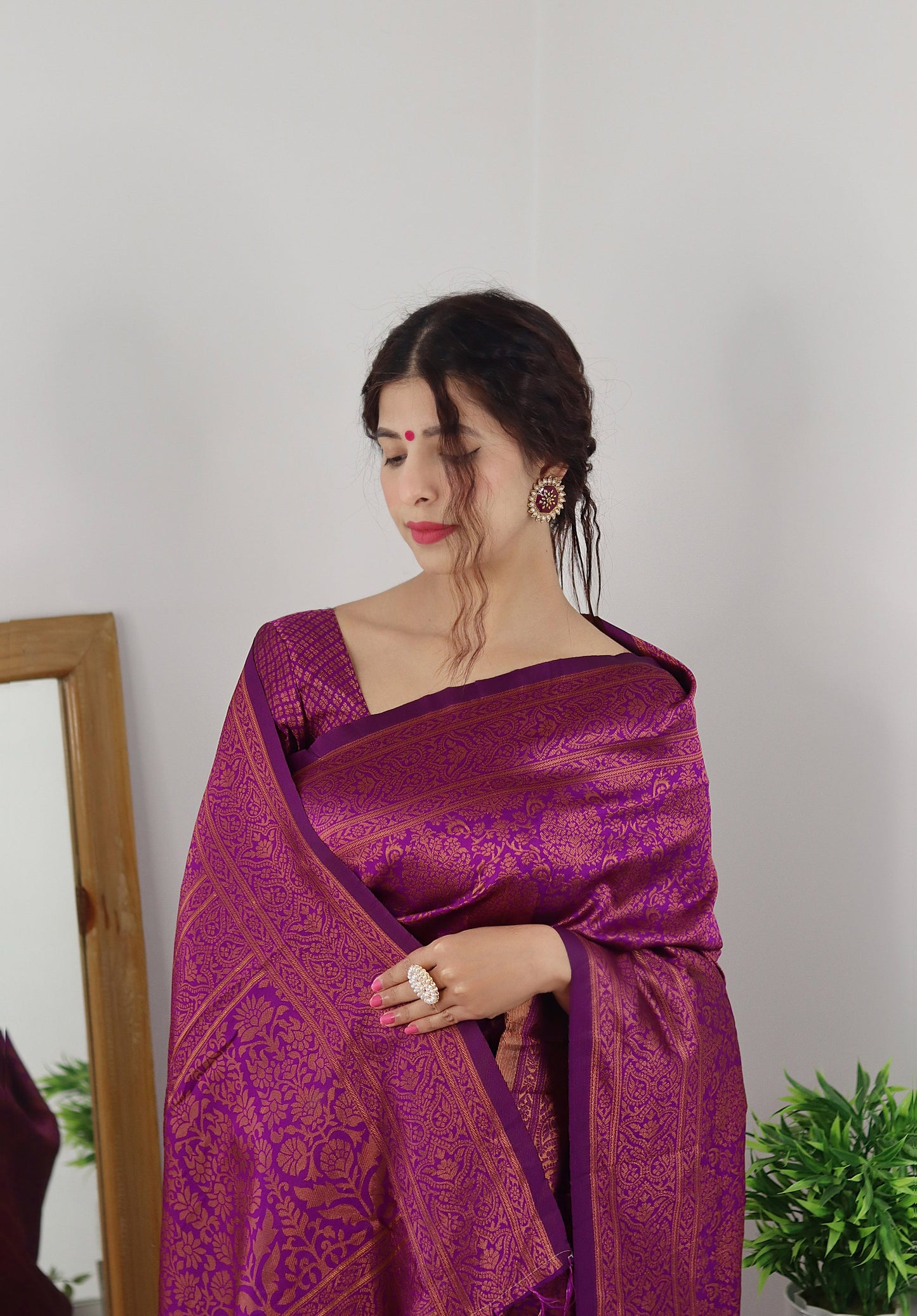 Magenta With Copper Zari Combination Pure Soft Silk Saree Stylish Blouse Piece