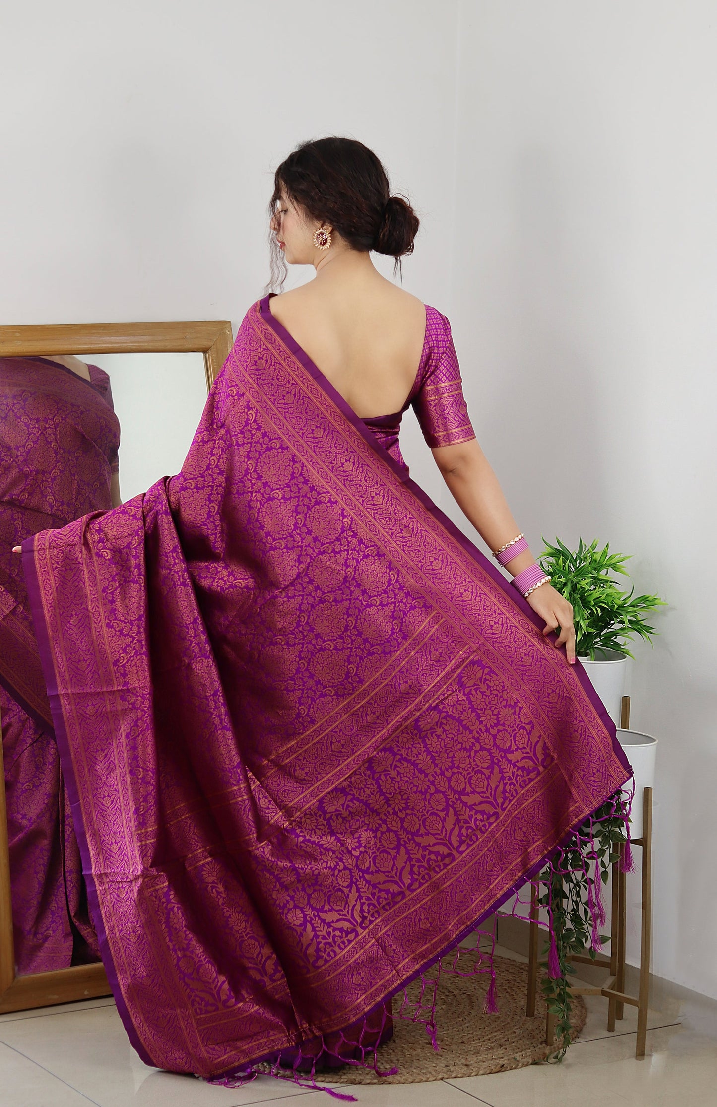 Magenta With Copper Zari Combination Pure Soft Silk Saree Stylish Blouse Piece