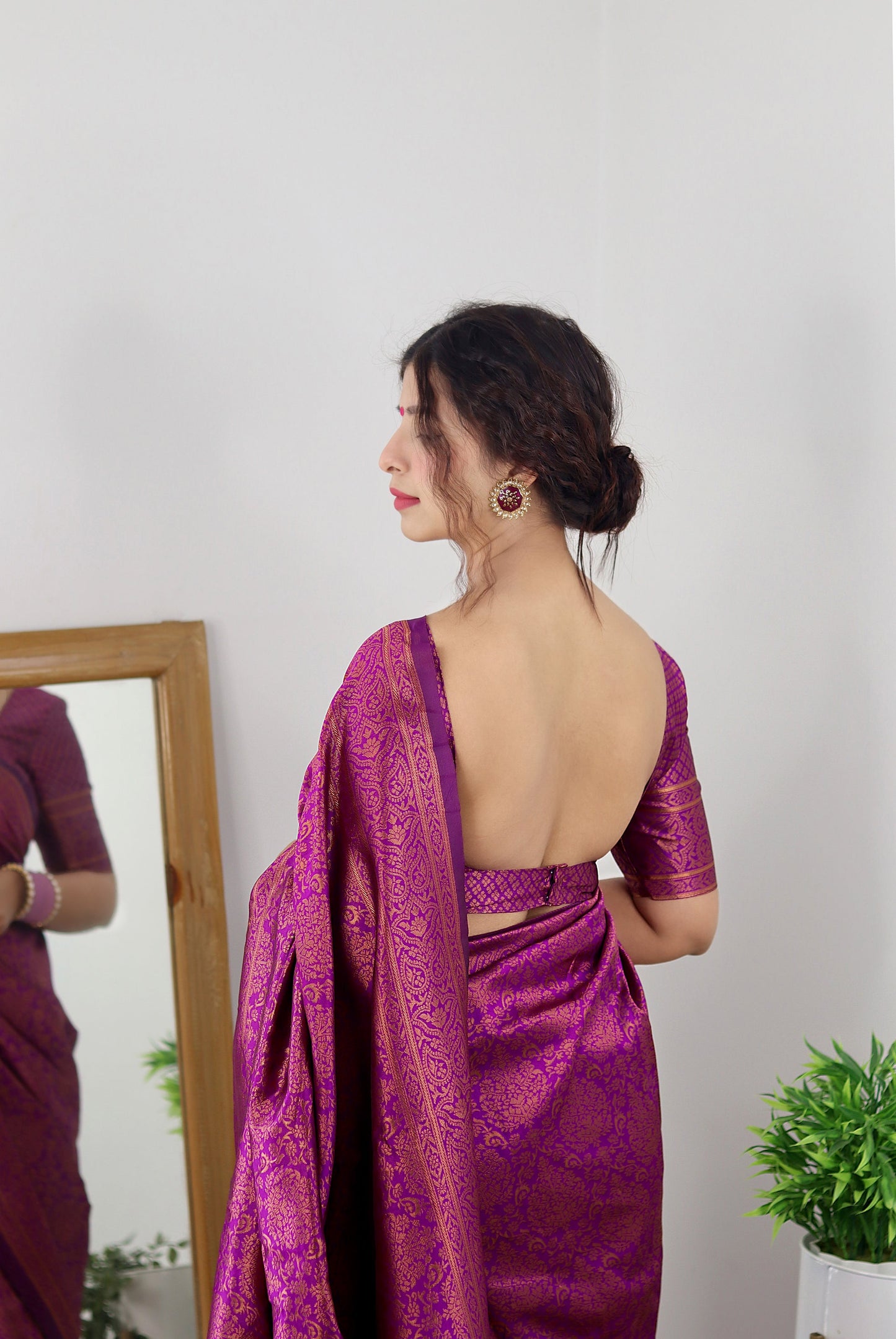 Magenta With Copper Zari Combination Pure Soft Silk Saree Stylish Blouse Piece