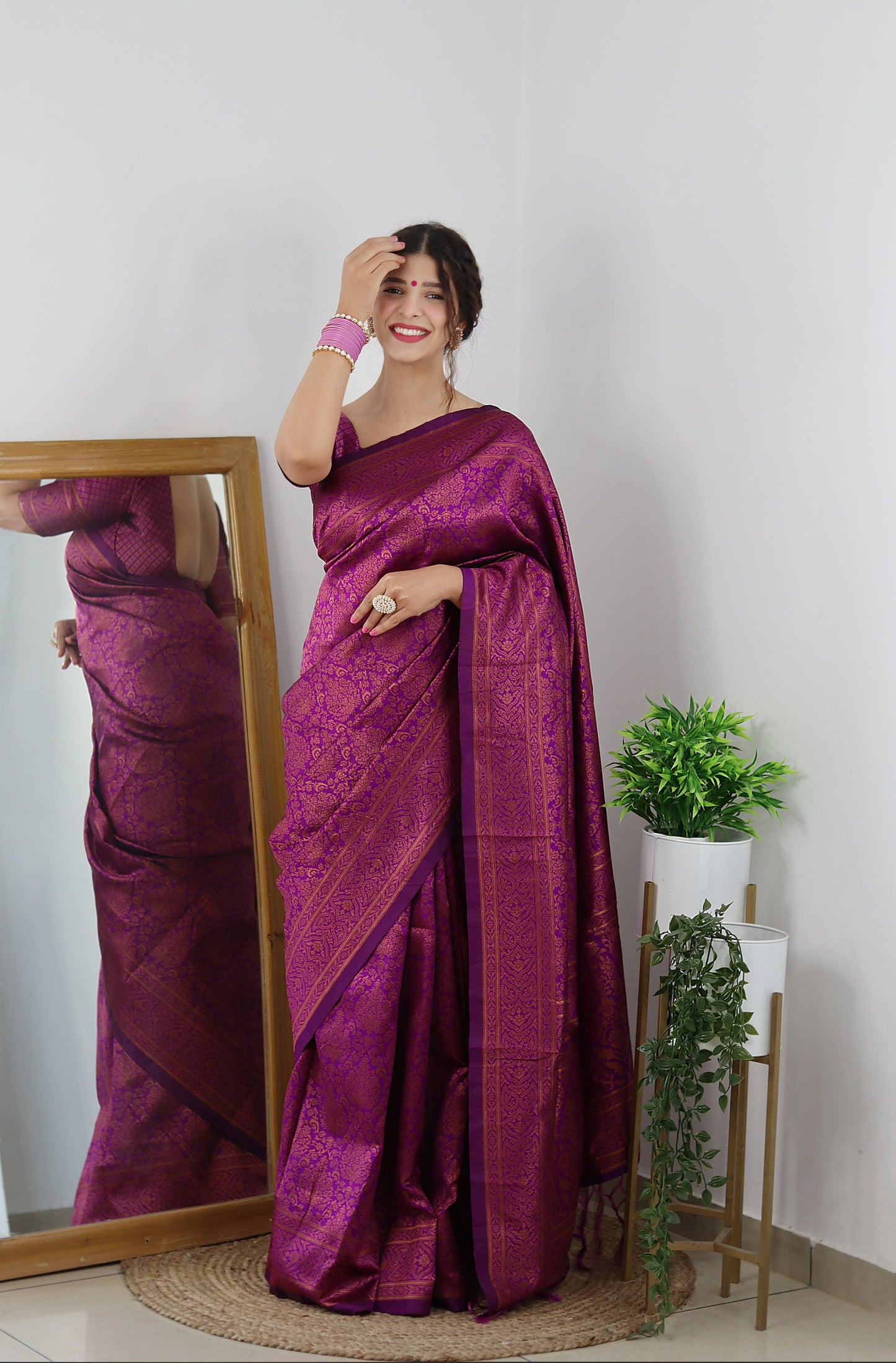 Magenta With Copper Zari Combination Pure Soft Silk Saree Stylish Blouse Piece