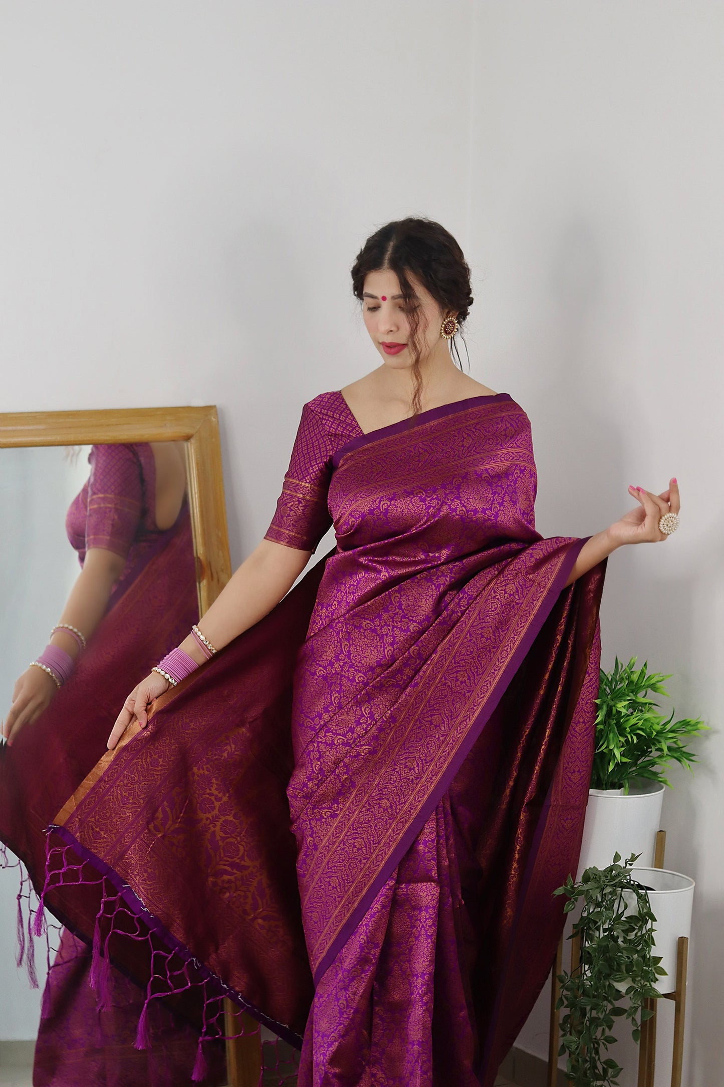 Magenta With Copper Zari Combination Pure Soft Silk Saree Stylish Blouse Piece