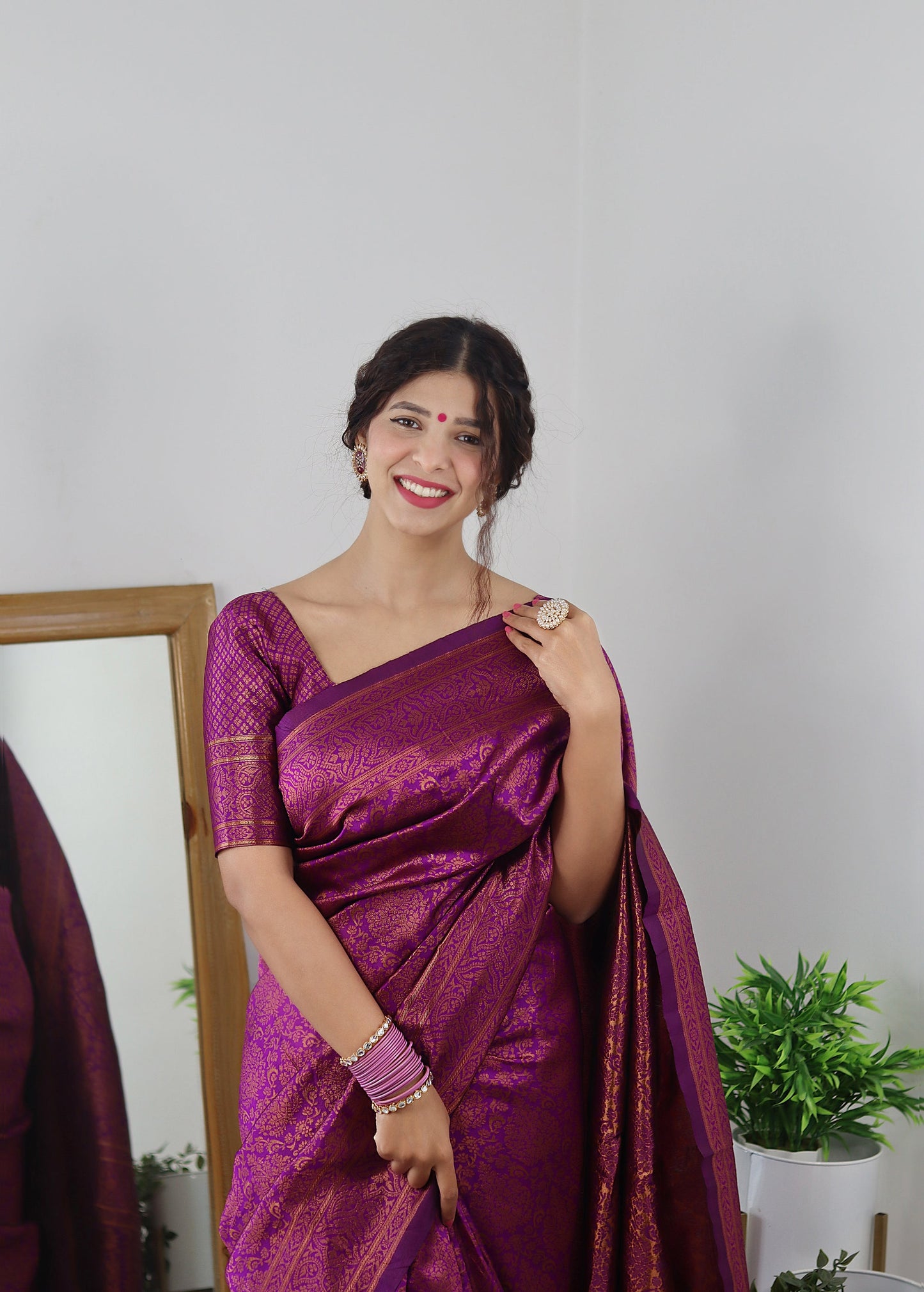 Magenta With Copper Zari Combination Pure Soft Silk Saree Stylish Blouse Piece
