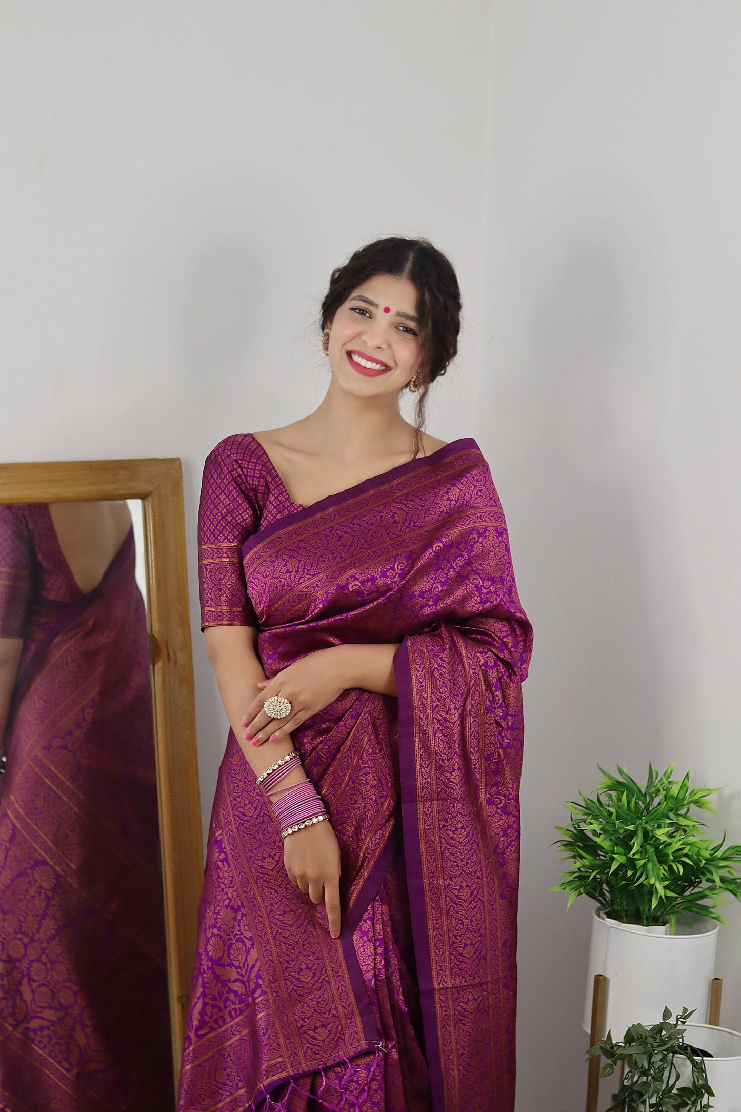 Magenta With Copper Zari Combination Pure Soft Silk Saree Stylish Blouse Piece
