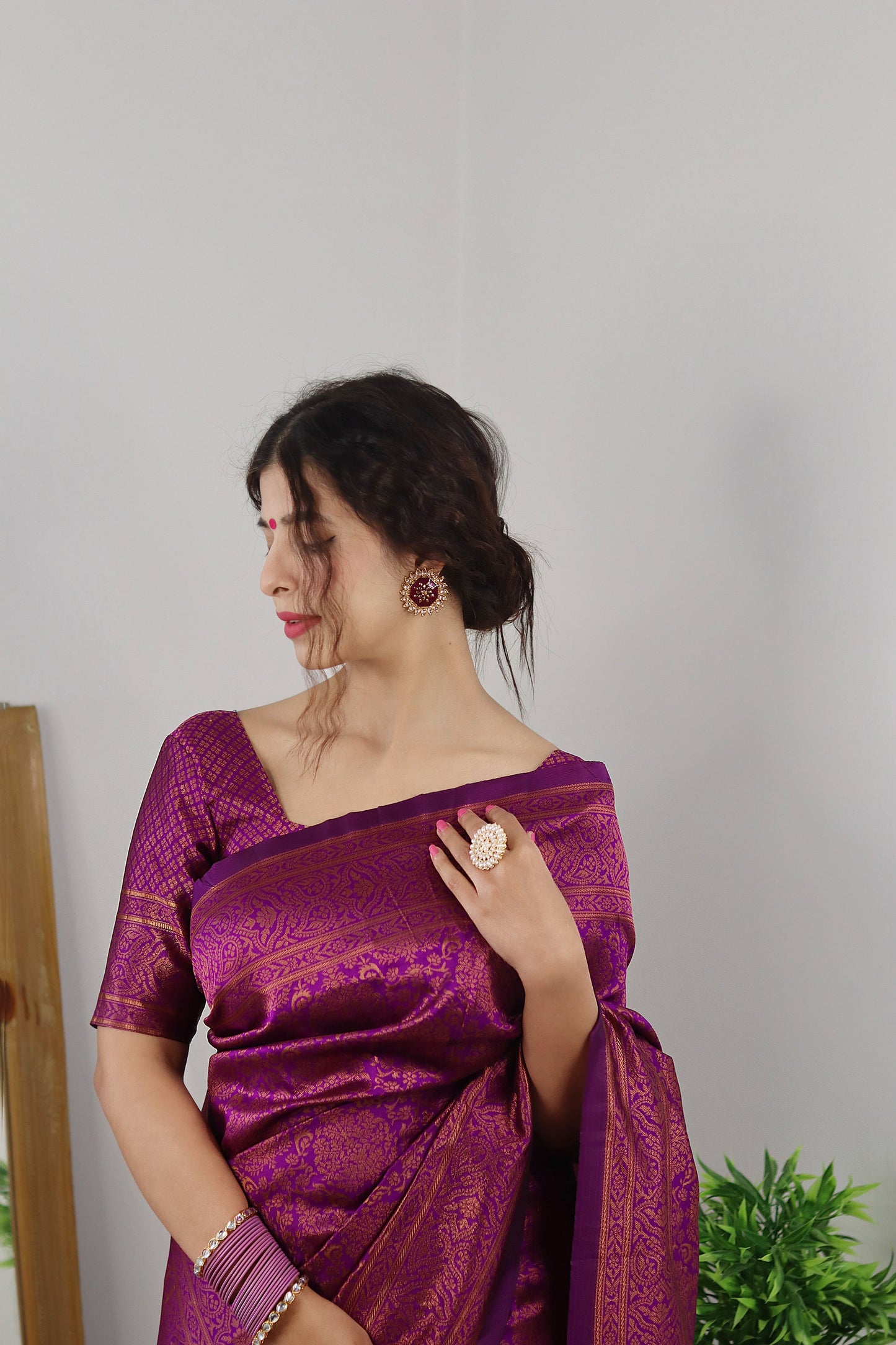 Magenta With Copper Zari Combination Pure Soft Silk Saree Stylish Blouse Piece