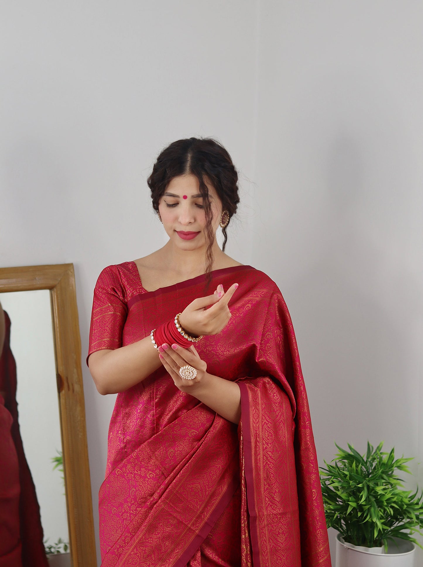 Gajari With Copper Zari Combination Pure Soft Silk Saree Stylish Blouse Piece
