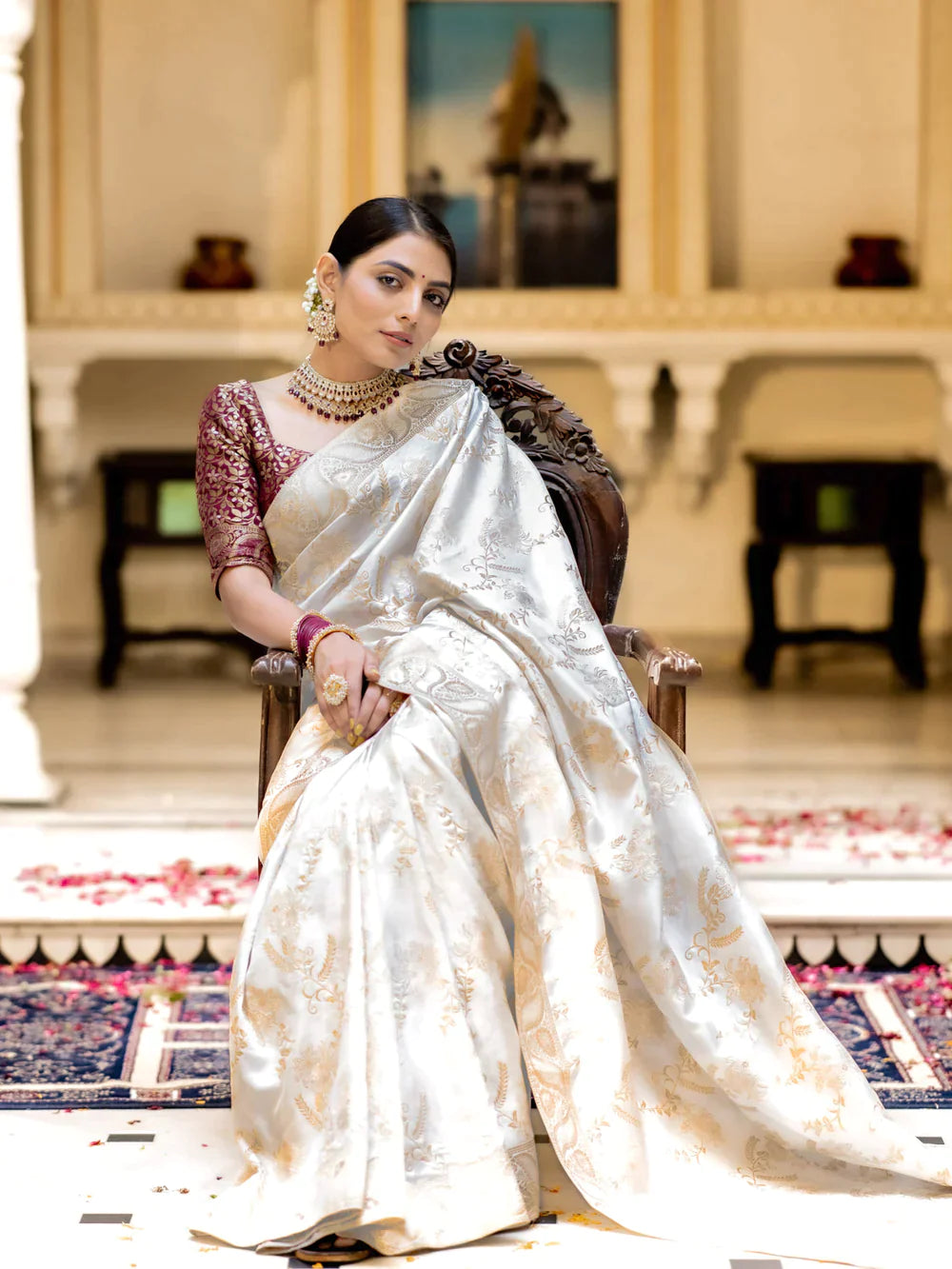 Pure Semi Silk Saree Weaved With Copper Zari Comes With Heavy Banarasi Brocade Blouse