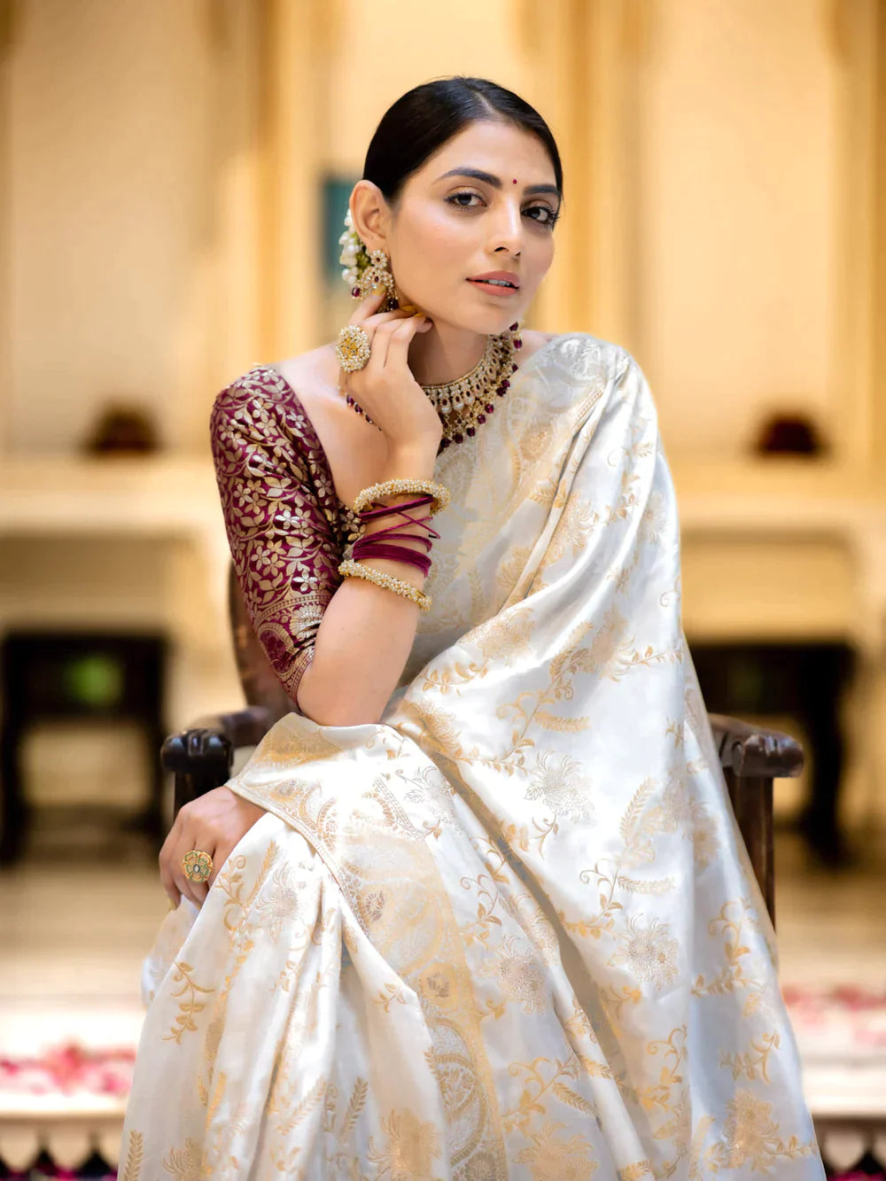 Pure Semi Silk Saree Weaved With Copper Zari Comes With Heavy Banarasi Brocade Blouse