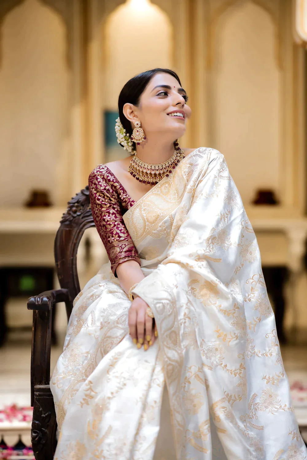 Pure Semi Silk Saree Weaved With Copper Zari Comes With Heavy Banarasi Brocade Blouse