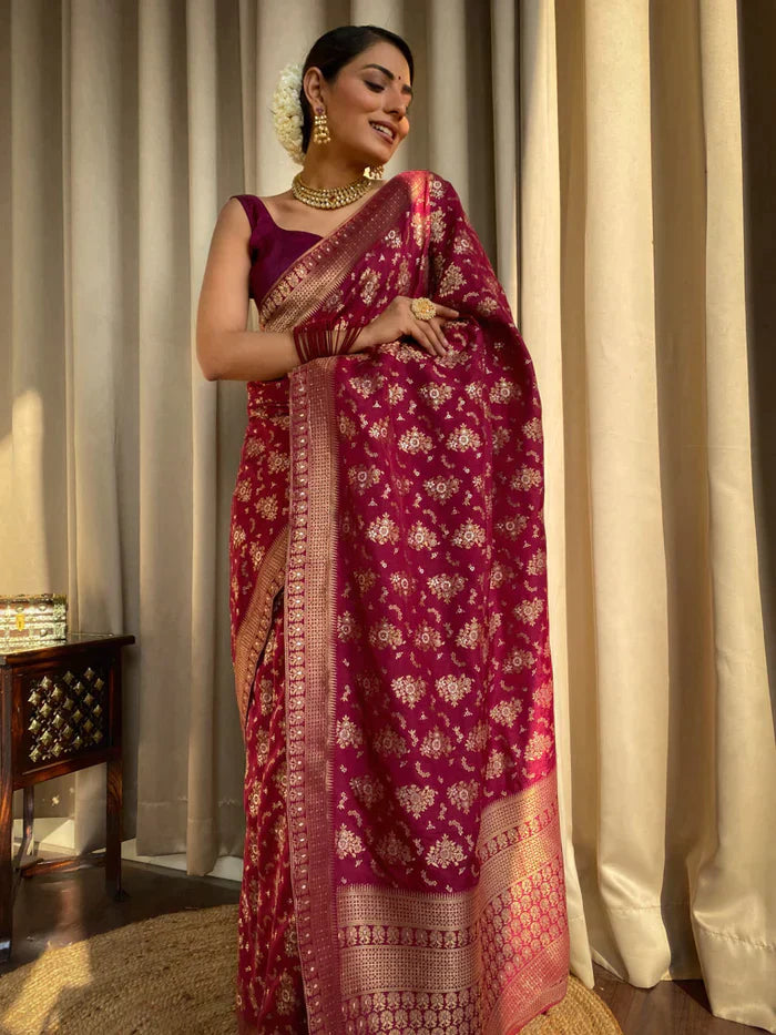 Wine Pure Soft Silk Saree With Twirling Blouse Piece