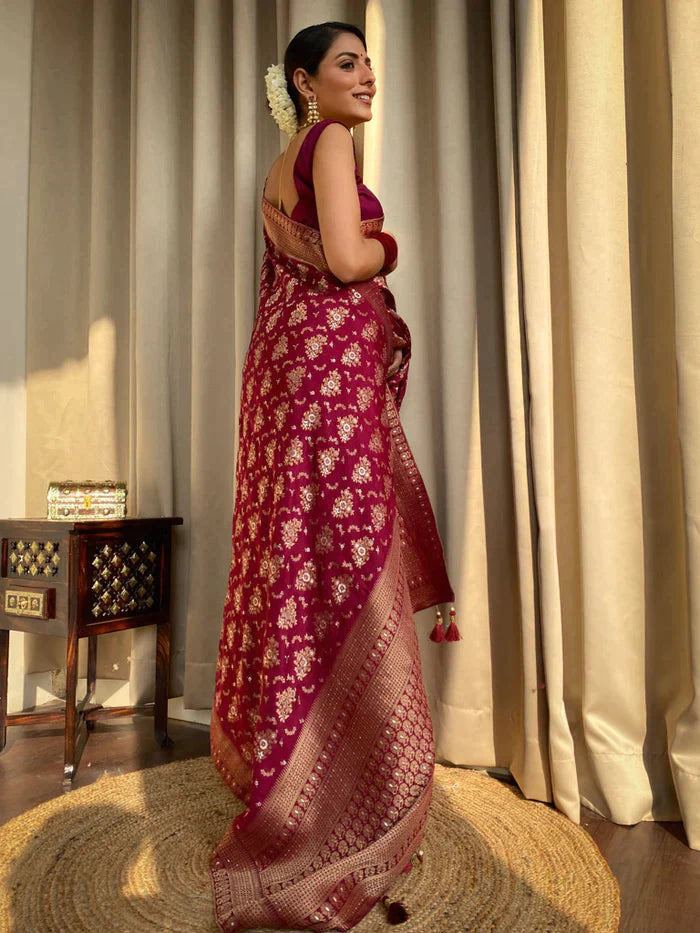 Wine Pure Soft Silk Saree With Twirling Blouse Piece