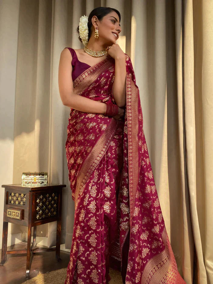 Wine Pure Soft Silk Saree With Twirling Blouse Piece