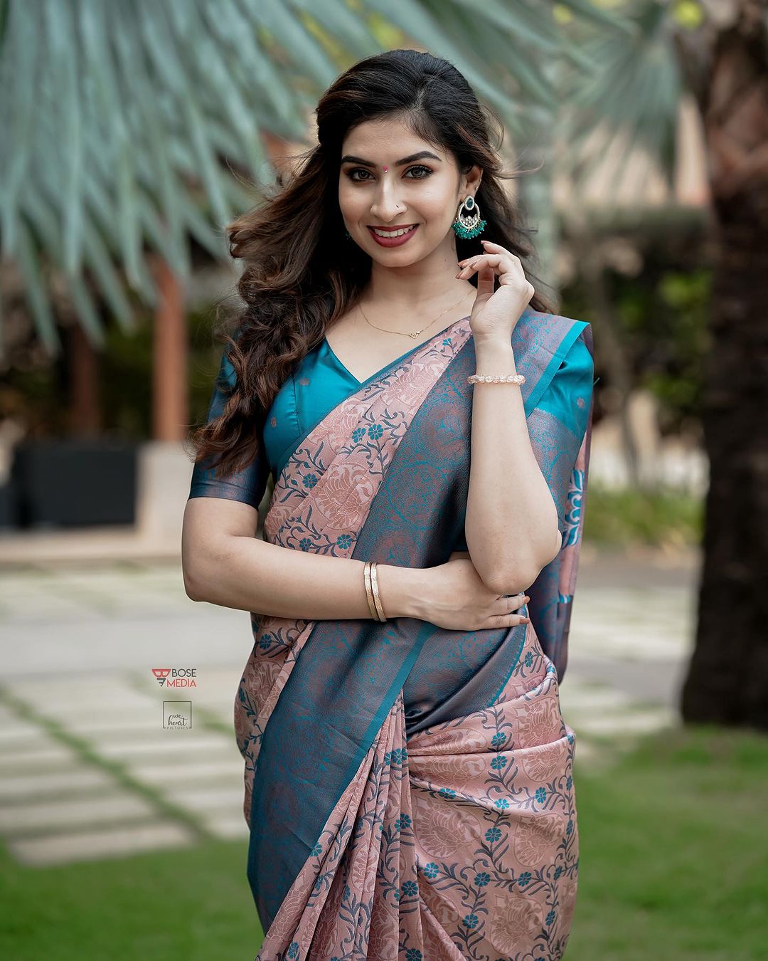 Peach Sky Banarasi Pure Soft Semi Silk Saree With Unstiched Attractive Blouse Piece