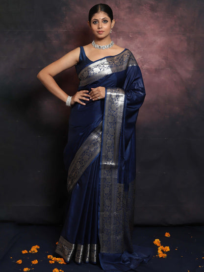 Blue Banarasi Pure Soft Semi Silk Saree With Unstiched Attractive Blouse Piece