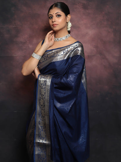 Blue Banarasi Pure Soft Semi Silk Saree With Unstiched Attractive Blouse Piece