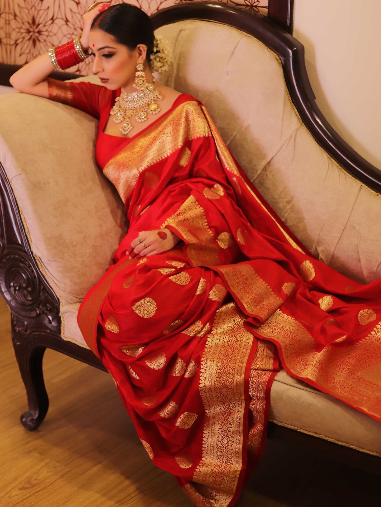 Red Banarasi Pure Soft Semi Silk Saree With Unstiched Attractive Blouse Piece