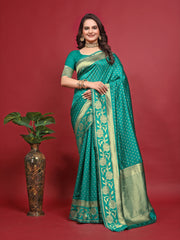 Teal Pure Soft Silk Saree With Engrossing Blouse Piece