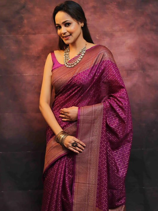 Wine Combination Pure Soft Semi Silk Saree With Attractive Blouse Piece