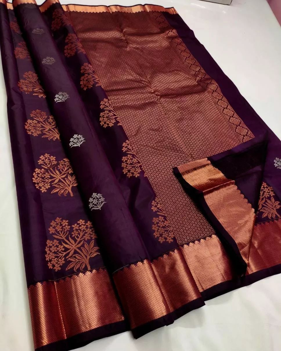 Wine Pure Soft Silk Saree With Engrossing Blouse Piece