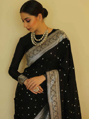 Black Banarasi Pure Soft Semi Silk Saree With Unstiched Attractive Blouse Piece