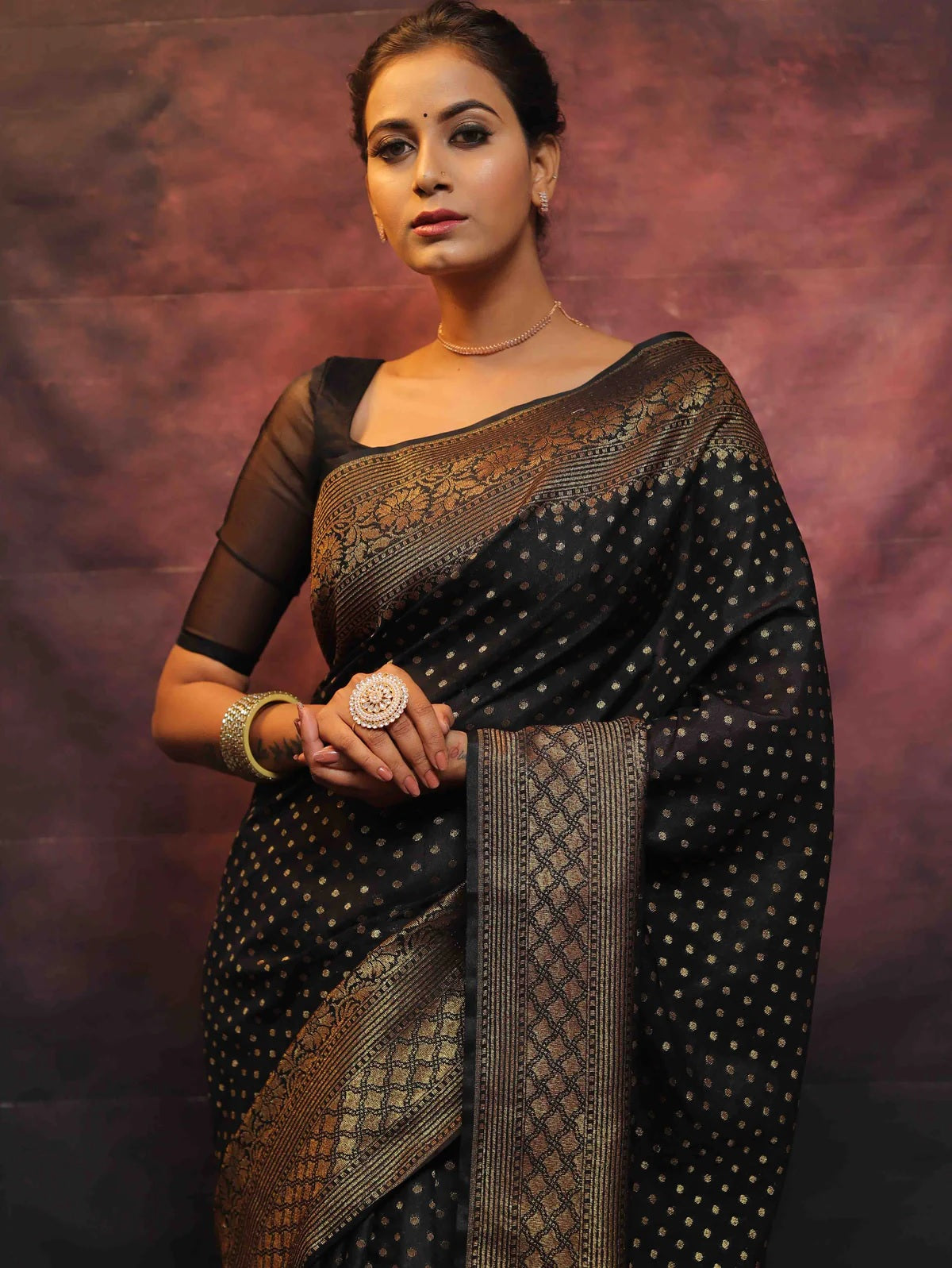 Black Banarasi Pure Soft Semi Silk Saree With Unstiched Attractive Blouse Piece