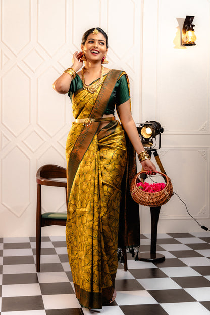 Yellow Pure Soft Silk Saree With Engrossing Blouse Piece