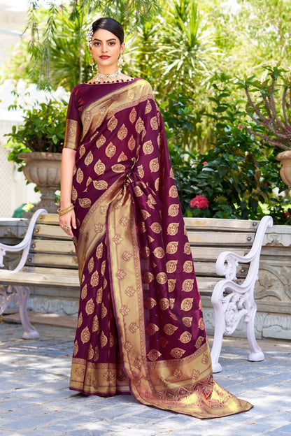 Wine Pure Soft Silk Saree With Engrossing Blouse Piece