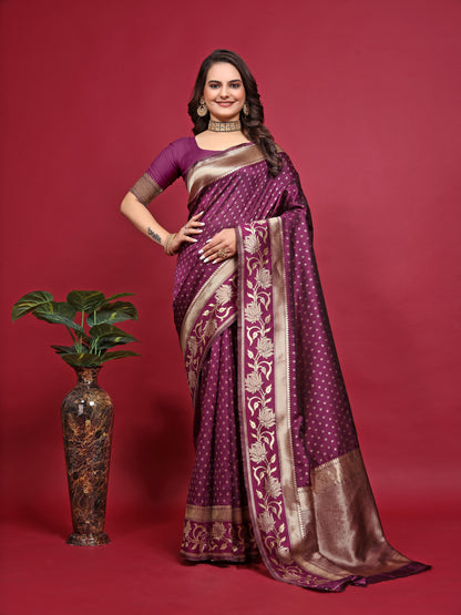 Wine Pure Soft Silk Saree With Engrossing Blouse Piece