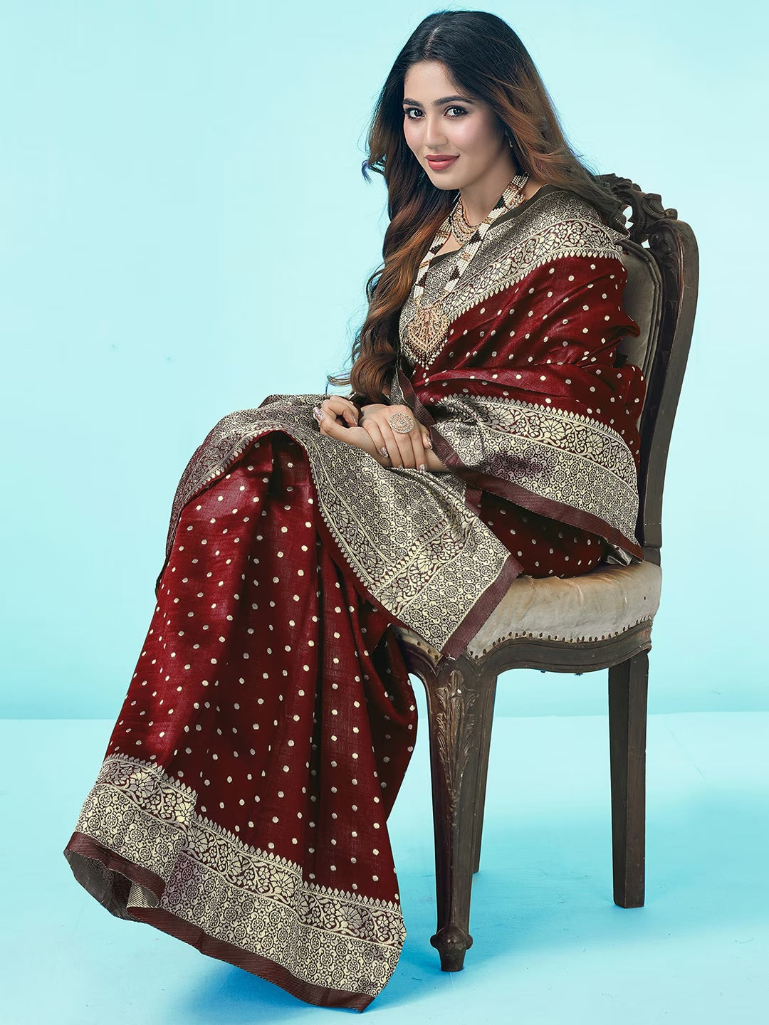 Maroon Pure Soft Silk Saree With Engrossing Blouse Piece