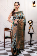 Sky Green Pure Soft Silk Saree With Engrossing Blouse Piece