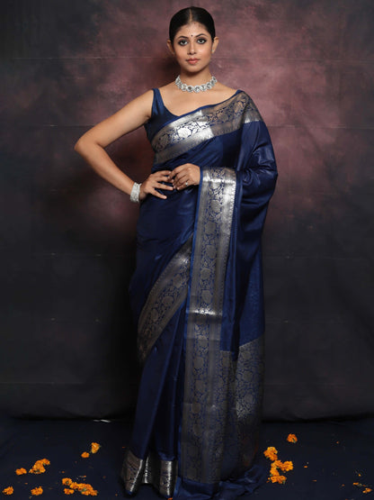 Blue Banarasi Pure Soft Semi Silk Saree With Unstiched Attractive Blouse Piece