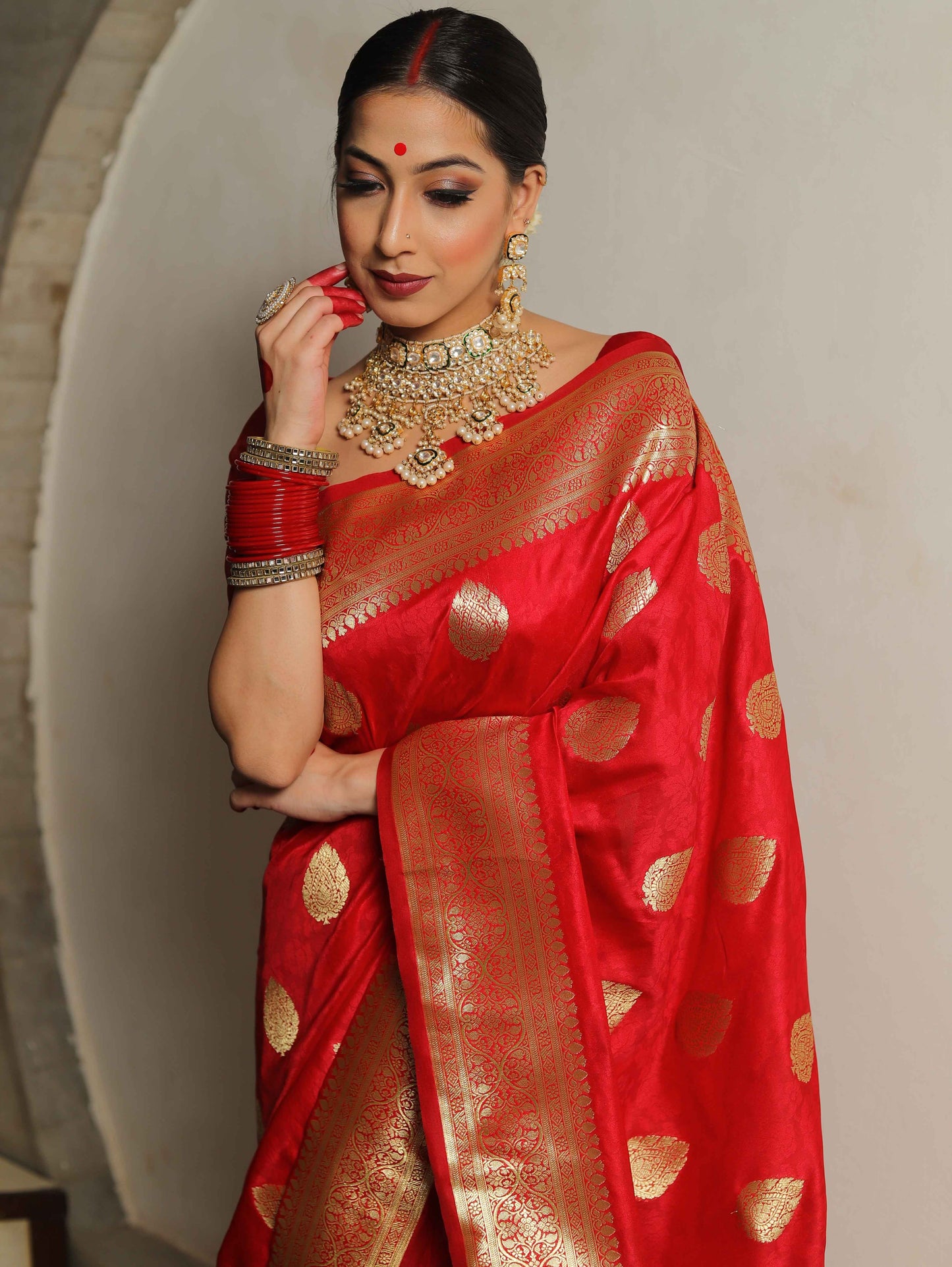 Red Banarasi Pure Soft Semi Silk Saree With Unstiched Attractive Blouse Piece