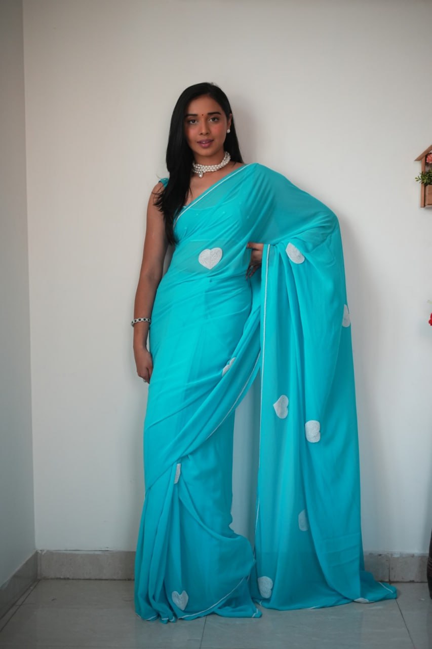 Sky Ready to Wear Georgette Saree With Unstitched Blouse Piece