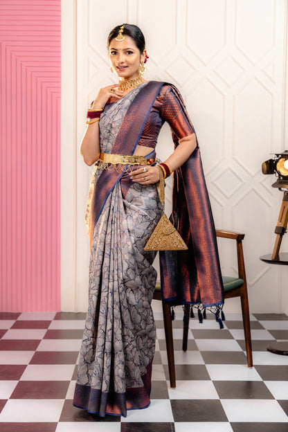 Grey Pure Soft Silk Saree With Engrossing Blouse Piece