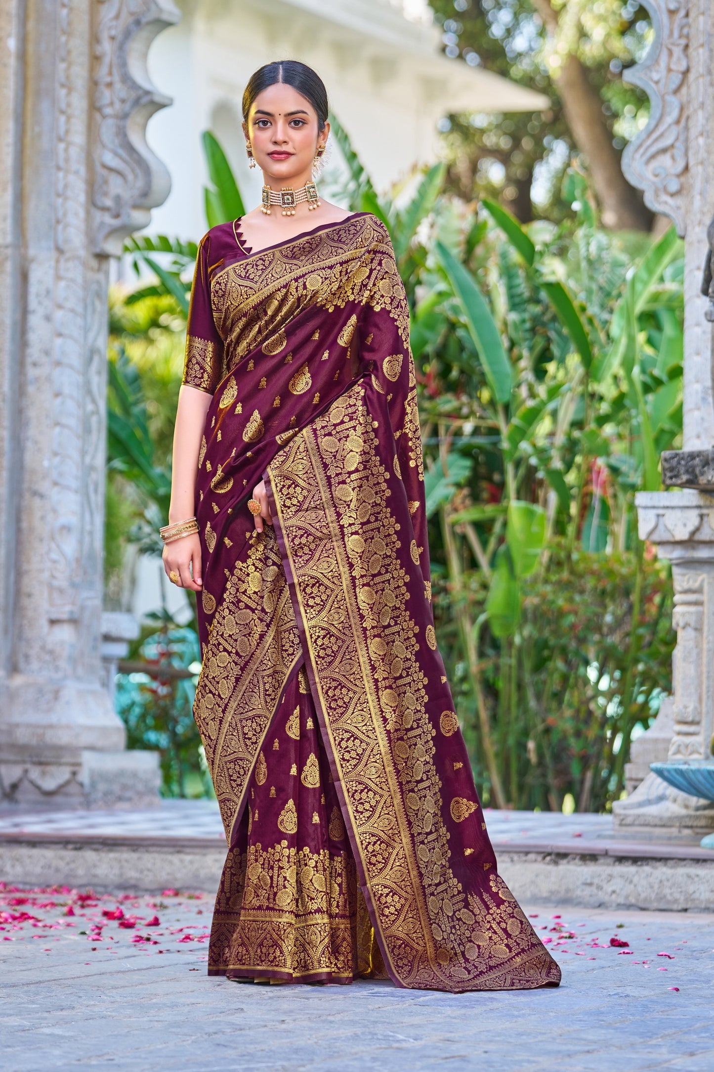 Wine Pure Soft Silk Saree With Engrossing Blouse Piece