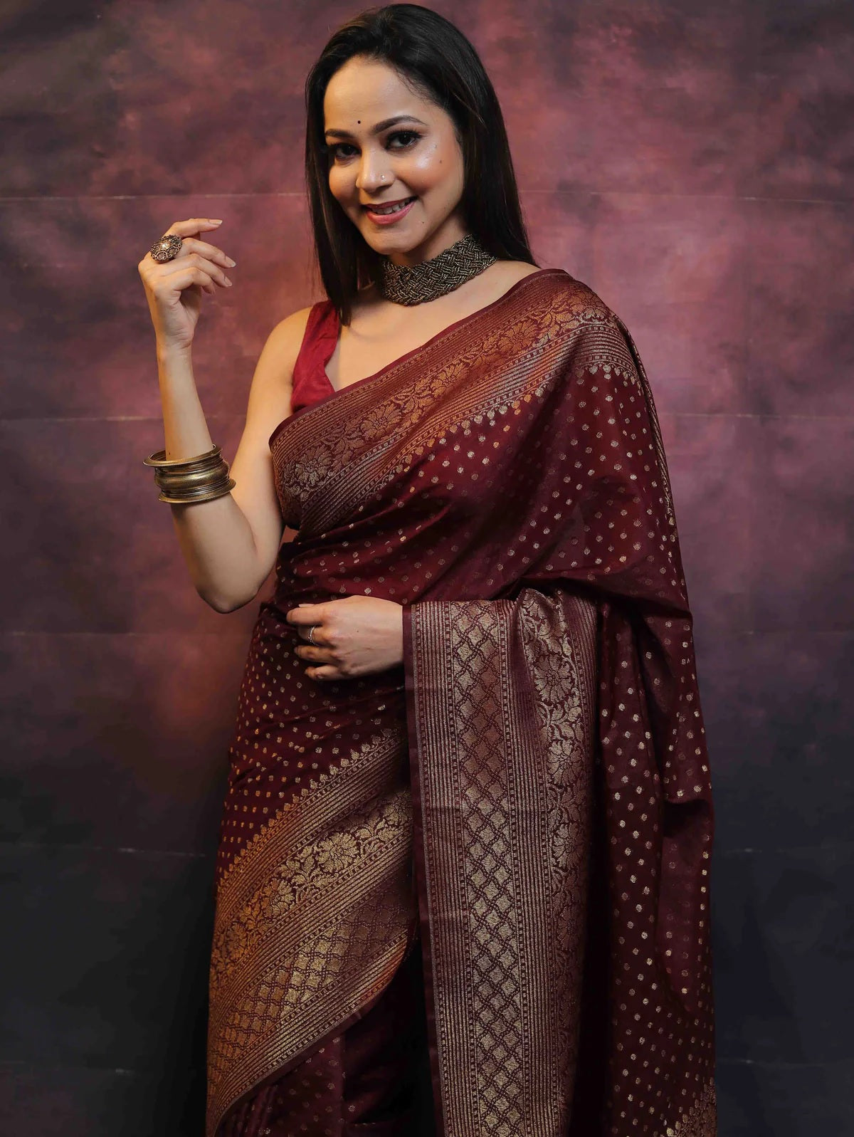 Maroon Banarasi Pure Soft Semi Silk Saree With Unstiched Attractive Blouse Piece