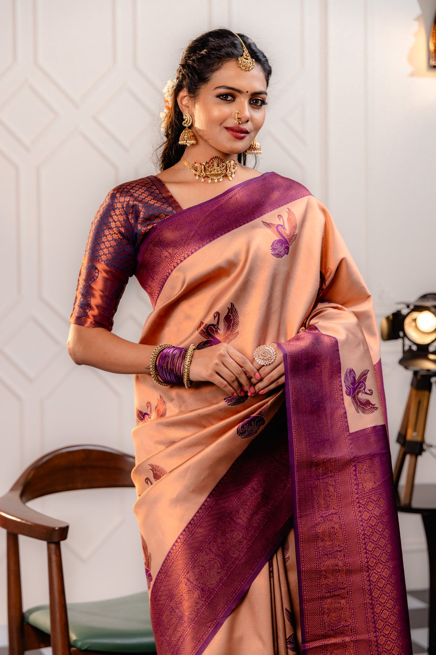 Wine-Cream Pure Soft Silk Saree With Engrossing Blouse Piece