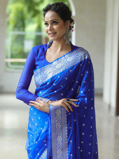 Light Blue Banarasi Pure Soft Semi Silk Saree With Unstiched Attractive Blouse Piece