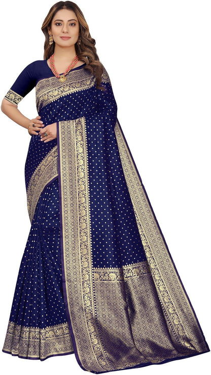 NAVY BLUE Pure Soft Silk Saree With Engrossing Blouse Piece