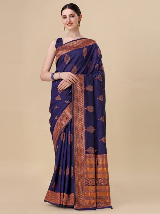 Navy Bule Pure Soft Silk Saree With Engrossing Blouse Piece