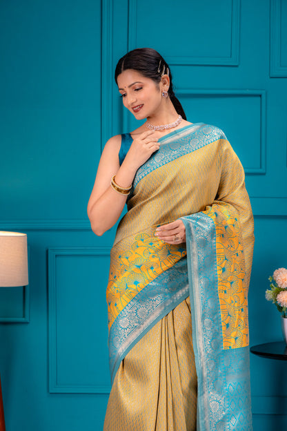 Yellow Sky Pure Soft Silk Saree With Engrossing Blouse Piece